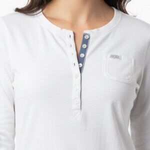 Ralph Lauren LRL White Henley Top w/ Chambray Trim 3/4 Sleeve Y2K Medium